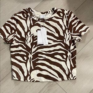 Bershka Zebra Print Tee in Brown and White